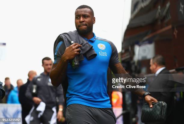Wes Morgan of Leicester City arrives during the Premier League match between Crystal Palace and Leicester City at Selhurst Park on April 28, 2018 in...