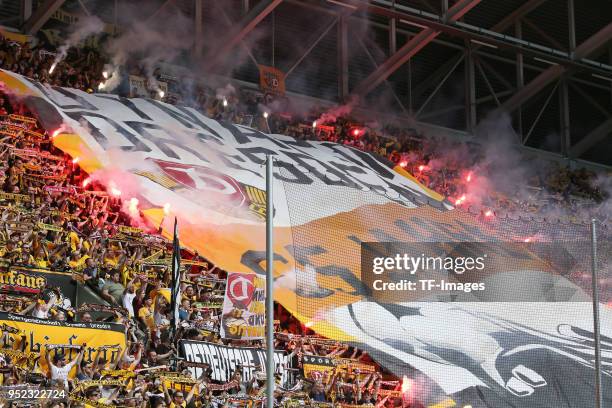 Supporters do a choreography for the 65th birthday of the SG Dynamo Dresden prior to the Second Bundesliga match between SG Dynamo Dresden and...