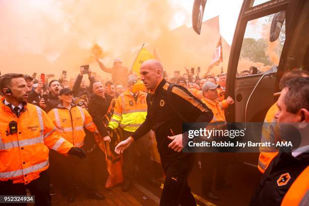 John Ruddy of Wolverhampton Wanderers arrives prior to the Sky Bet Championship match between Wolverhampton Wanderers and Sheffield Wednesday at...