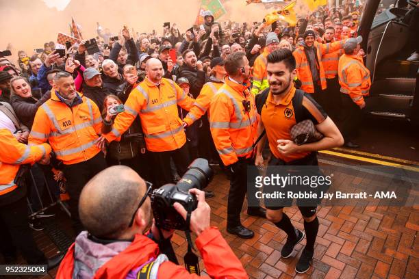 Ruben Neves of Wolverhampton Wanderers arrives prior to the Sky Bet Championship match between Wolverhampton Wanderers and Sheffield Wednesday at...