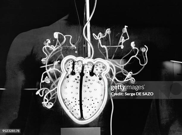 Maquette du coeur humain, expliquant la circulation du sang, au Palais de la découverte à Paris, en 1985, France.