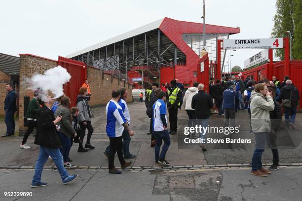 Blackburn Rovers supporters arrive at the Valley prior to the Sky Bet League One match between Charlton Athletic and Blackburn Rovers at The Valley...