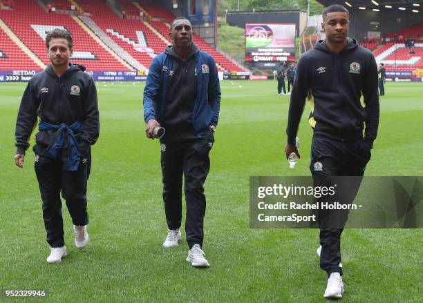 Blackburn Rovers' Dominic Samuel, Blackburn Rovers' Amari'i Bell and Blackburn Rovers' Jack Payne during the Sky Bet League One match between...