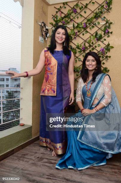 Marathi actresses Tejaswini Pandit and Abhindya Bhave pose for a profile shoot on April 26, 2018 in Pune, India.