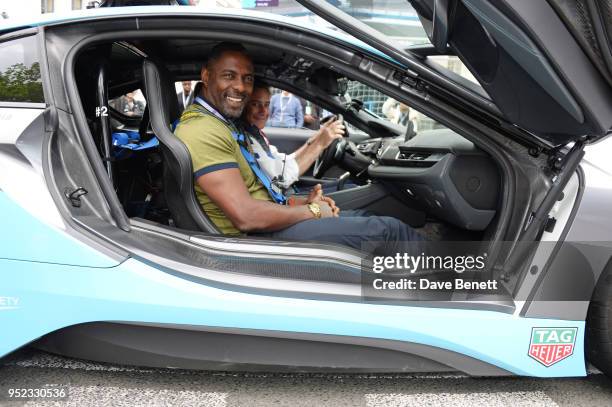 Idris Elba and Formula E CEO Alejandro Agag attend the ABB FIA Formula E Qatar Airways Paris E-Prix 2018 on April 28, 2018 in Paris, France.