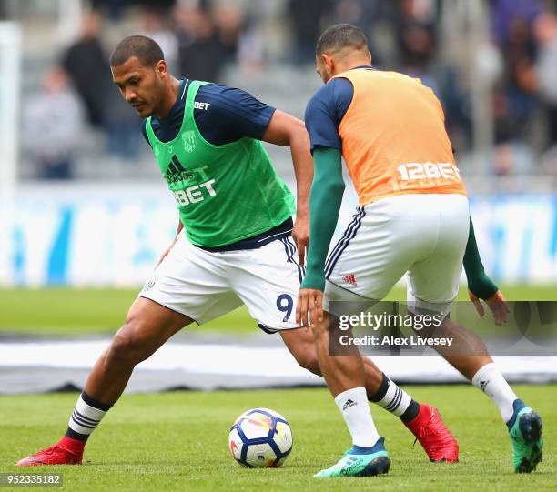 Jose Salomon Rondon of West Bromwich Albion during the warm up prior to the Premier League match between Newcastle United and West Bromwich Albion at...