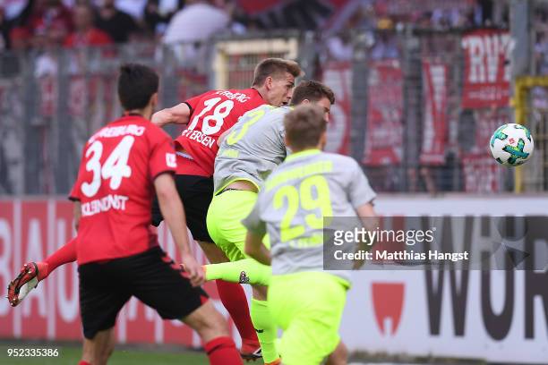 Nils Petersen of Freiburg is scores a goal to make it 1:0 during the Bundesliga match between Sport-Club Freiburg and 1. FC Koeln at...