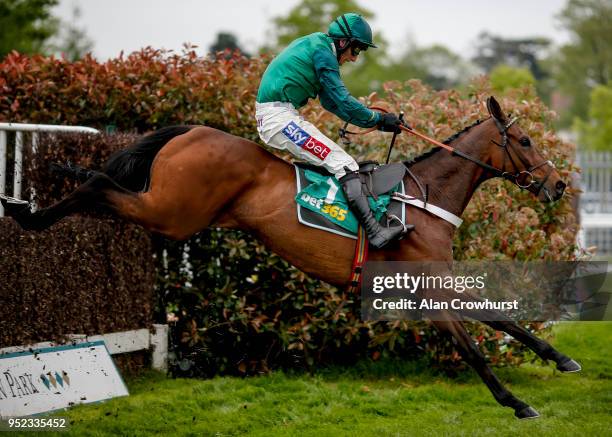 Daryl Jacob riding Top Notch clear the last to win The bet365 Oaksey Chase at Sandown Park racecourse on April 28, 2018 in Esher, England.