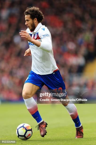 Ramadan Sobhi of Stoke in action during the Premier League match between Liverpool and Stoke City at Anfield on April 28, 2018 in Liverpool, England.