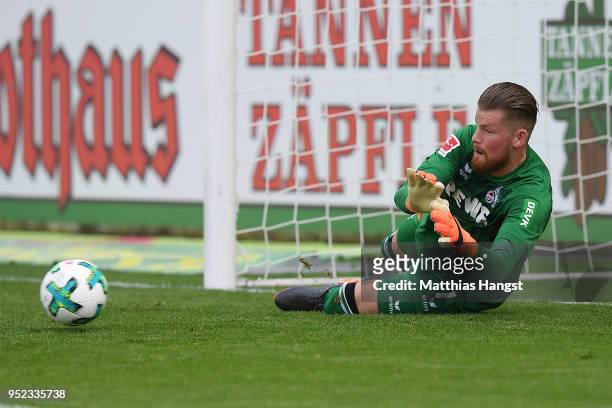 Timo Horn of Koeln saves a penalty by Christian Guenter of Freiburg during the Bundesliga match between Sport-Club Freiburg and 1. FC Koeln at...