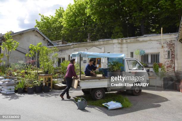 Jardinerie à la Ressourcerie Créative - Les Grands Voisins dans l?ancien hôpital Saint-Vincent de Paul à Paris, France, le 3 mai 2016.
