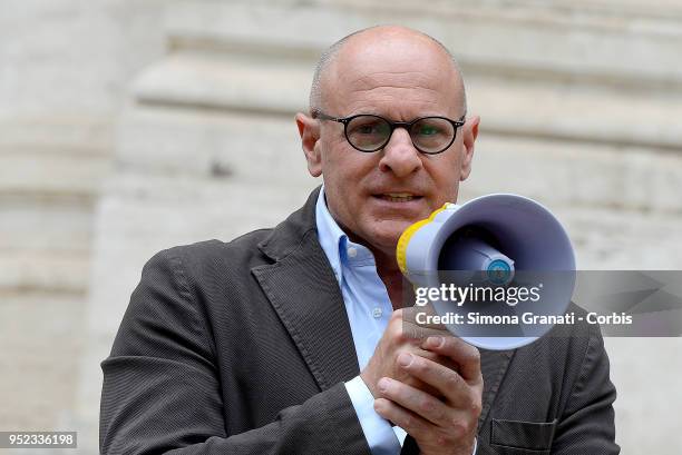 Member of Fratelli d'Italia Party Fabio Rampelli, in solidarity with Primary school teachers that stand with chains and launch a hunger strike in...
