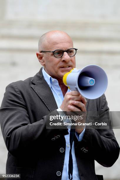 Member of Fratelli d'Italia Party Fabio Rampelli, in solidarity with Primary school teachers that stand with chains and launch a hunger strike in...