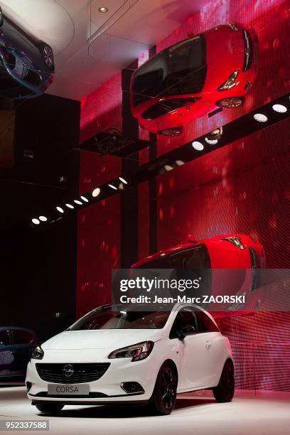 Opel Corsa presentee sur le stand Opel pendant le Mondial de l'Automobile, a Paris en France le 3 octobre 2014.