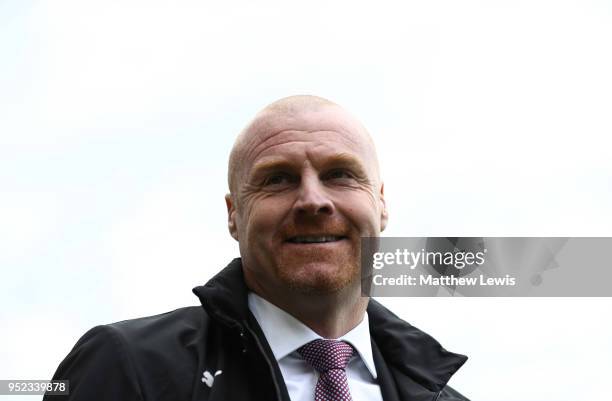 Sean Dyche, Manager of Burnley looks on prior to the Premier League match between Burnley and Brighton and Hove Albion at Turf Moor on April 28, 2018...