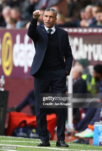 Chris Hughton, Manager of Brighton and Hove Albion gives instructions during the Premier League match between Burnley and Brighton and Hove Albion at...