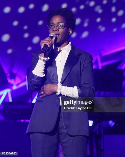 Jacqueline Woodson speaks during The Concert for Peace and Justice celebrating the opening of The Legacy Museum at Riverwalk Amphitheater on April...