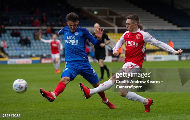 Fleetwood Town's Ashley Hunter competing with Peterborough United's Liam Shephard during the Sky Bet League One match between Peterborough United and...