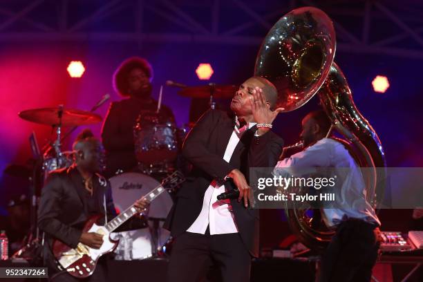 Kirk Franklin and The Roots perform during The Concert for Peace and Justice celebrating the opening of The Legacy Museum at Riverwalk Amphitheater...