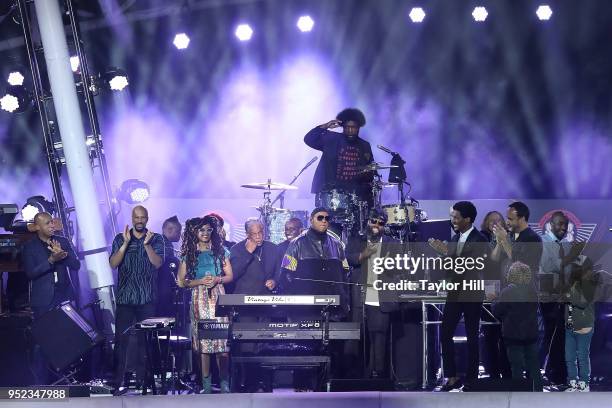 Stevie Wonder and The Roots perform the finale of "Another Star" during The Concert for Peace and Justice celebrating the opening of The Legacy...