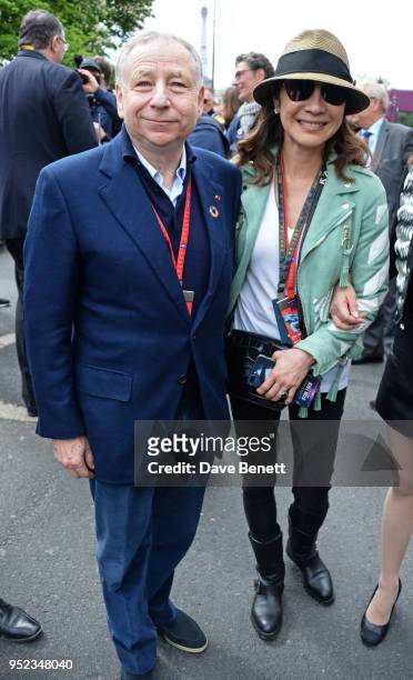Jean Todt, President of the FIA, and Michelle Yeoh attend the ABB FIA Formula E Qatar Airways Paris E-Prix 2018 on April 28, 2018 in Paris, France.