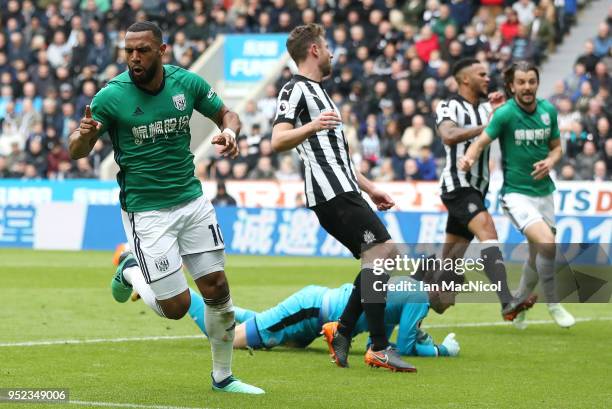 Matt Phillips of West Bromwich Albion celebrates after scoring his sides first goal during the Premier League match between Newcastle United and West...