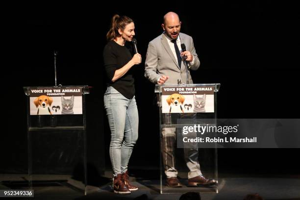 Whitney Cummings and Paul Scheer host "Wait Wait... Don't Kill Me-2" at The Broad Stage on April 27, 2018 in Santa Monica, California.