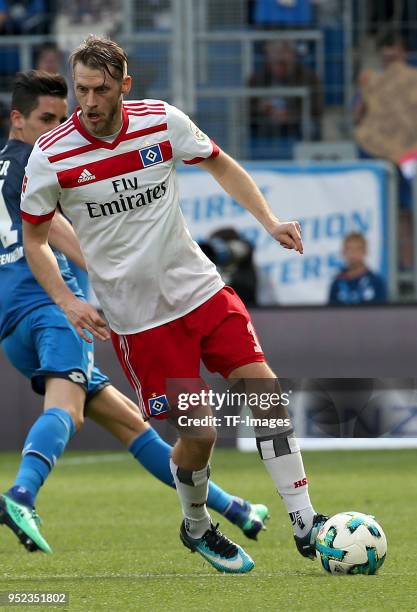 Aaron Hunt of Hamburg controls the ball during the Bundesliga match between TSG 1899 Hoffenheim and Hamburger SV at Wirsol Rhein-Neckar-Arena on...