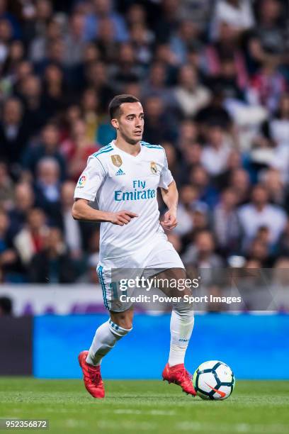 Lucas Vazquez of Real Madrid in action during the La Liga match between Real Madrid and Athletic Club at Estadio Santiago Bernabeu on April 18, 2018...