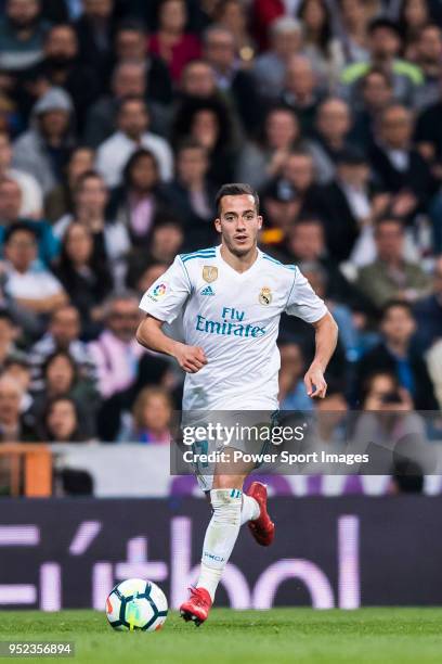 Lucas Vazquez of Real Madrid in action during the La Liga match between Real Madrid and Athletic Club at Estadio Santiago Bernabeu on April 18, 2018...