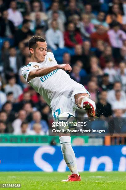 Lucas Vazquez of Real Madrid in action during the La Liga match between Real Madrid and Athletic Club at Estadio Santiago Bernabeu on April 18, 2018...