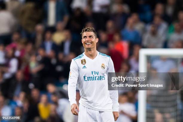 Cristiano Ronaldo of Real Madrid celebrates during the La Liga match between Real Madrid and Athletic Club at Estadio Santiago Bernabeu on April 18,...