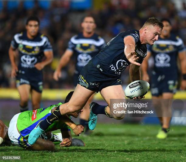 Coen Hess of the Cowboys makes a beak during the round eight NRL match between the North Queensland Cowboys and the Canberra Raiders at 1300SMILES...