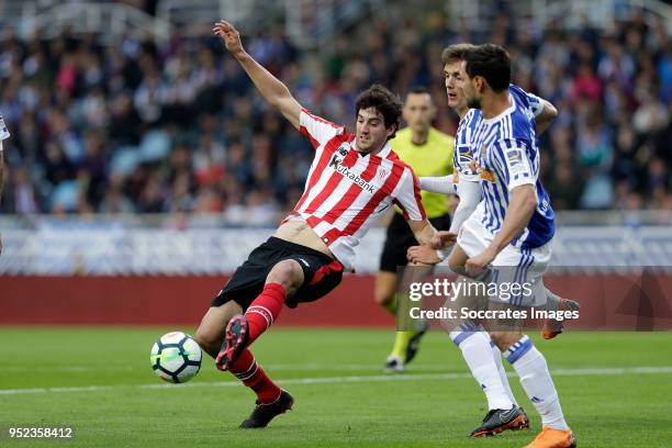 Mikel San Jose of Athletic Bilbao during the La Liga Santander match between Real Sociedad v Athletic de Bilbao at the Estadio Anoeta on April 28,...