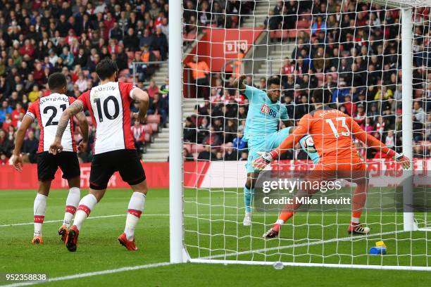 Joshua King of AFC Bournemouth scores his sides first goal during the Premier League match between Southampton and AFC Bournemouth at St Mary's...