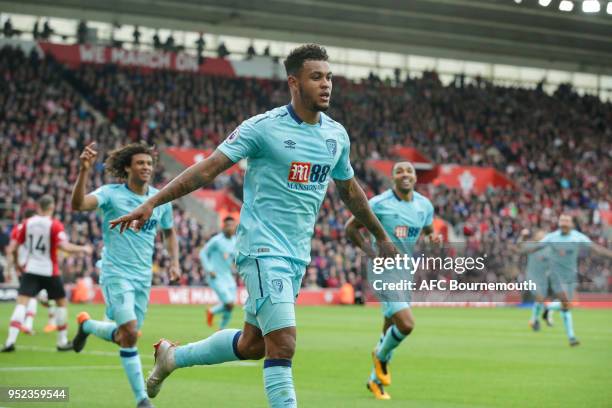 Joshua King of Bournemouth celebrates after he scores a goal to make it 1-1 during the Premier League match between Southampton and AFC Bournemouth...