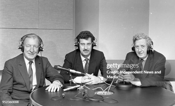 Taoiseach Charlie Haughey, Tanaiste Dick Spring and Former Taoiseach Garret Fitzgerald at the Official Opening of the RTÉ Dail Studio in St Fredrick...