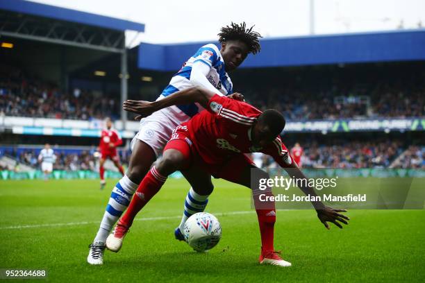 Wesley Harding of Birmingham tackles with Ebere Eze of QPR during the Sky Bet Championship match between Queens Park Rangers and Birmingham City at...