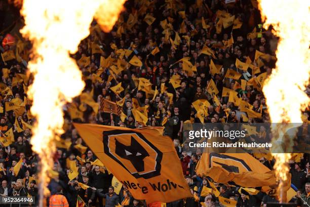 Wolverhampton Wanderers fans show their support as pyrotechnics are displayed during the Sky Bet Championship match between Wolverhampton Wanderers...