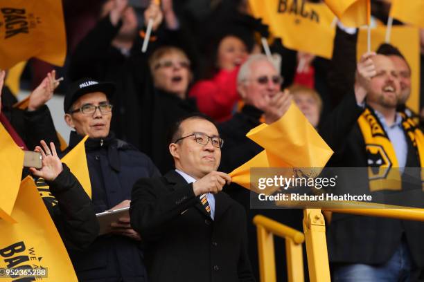 Wolverhampton Wanderers Chairman, Jeff Shi shows his support during the Sky Bet Championship match between Wolverhampton Wanderers and Sheffield...