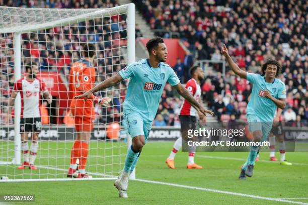 Joshua King of Bournemouth celebrates after he scores a goal to make it 1-1 during the Premier League match between Southampton and AFC Bournemouth...