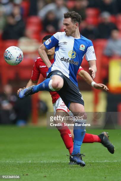 Cory Evans of Blackburn Rovers controls the ball during the Sky Bet League One match between Charlton Athletic and Blackburn Rovers at The Valley on...