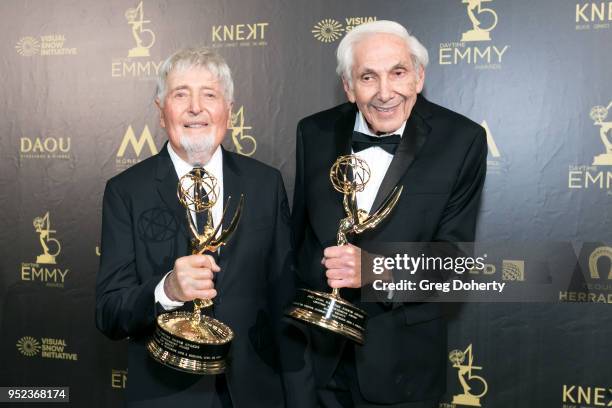 Sid and Marty Krofft display their Lifetime Achievement Award at the 2018 Daytime Creative Arts Emmy Awards at Pasadena Civic Center on April 27,...