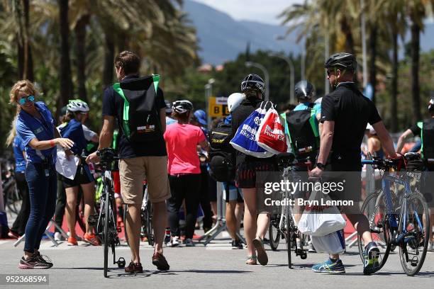 Athletes arrive in Puerto Banus ahead of IRONMAN 70.3 Marbella on April 28, 2018 in Marbella, Spain.