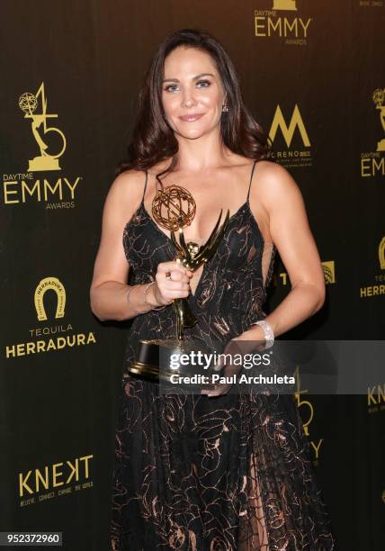 Actress Jade Harlow attends the press room at the 45th Annual Daytime Creative Arts Emmy Awards at the Pasadena Civic Auditorium on April 27, 2018 in...