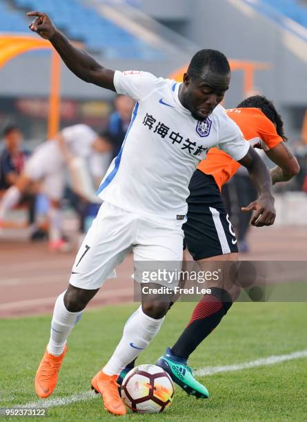 Frank Acheampong of Tianjin Teda in action during 2018 China Super League match between Beijing Renhe and Tianjin Teda at Beijing Fengtai Stadium on...