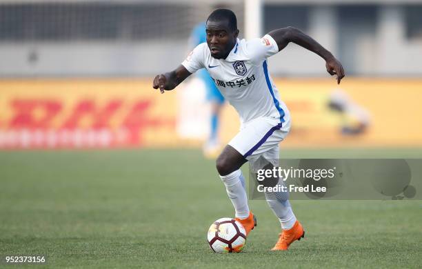 Frank Acheampong of Tianjin Teda in action during 2018 China Super League match between Beijing Renhe and Tianjin Teda at Beijing Fengtai Stadium on...