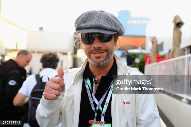Musician Jay Kay of Jamiroquai in the Paddock after qualifying for the Azerbaijan Formula One Grand Prix at Baku City Circuit on April 28, 2018 in...