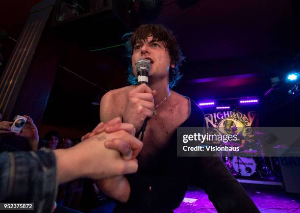 Trampolene with lead singer Jack Jones perform at the Night and Day Cafe on April 26, 2018 in Manchester, England.