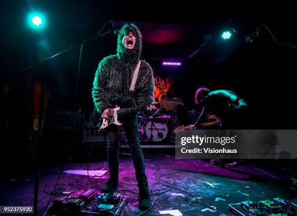 Trampolene with lead singer Jack Jones perform at the Night and Day Cafe on April 26, 2018 in Manchester, England.